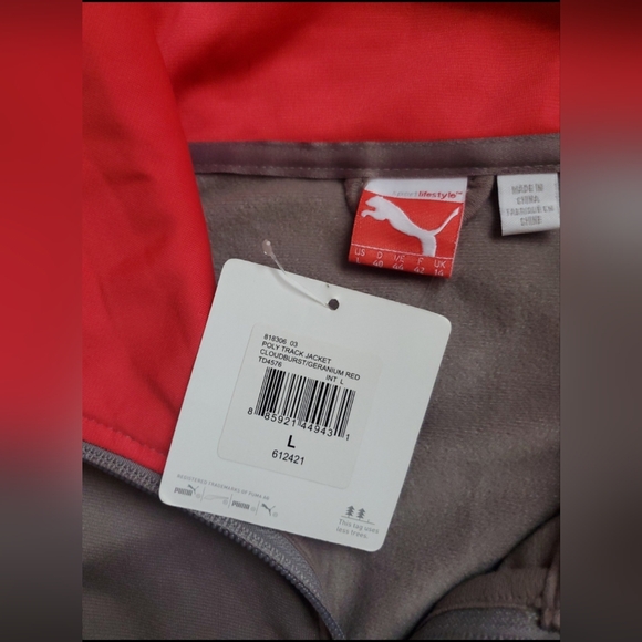 NWT PUMA Lifestyle grey geranium red zipper warm up Poly Track jacket vintage L - Picture 6 of 6